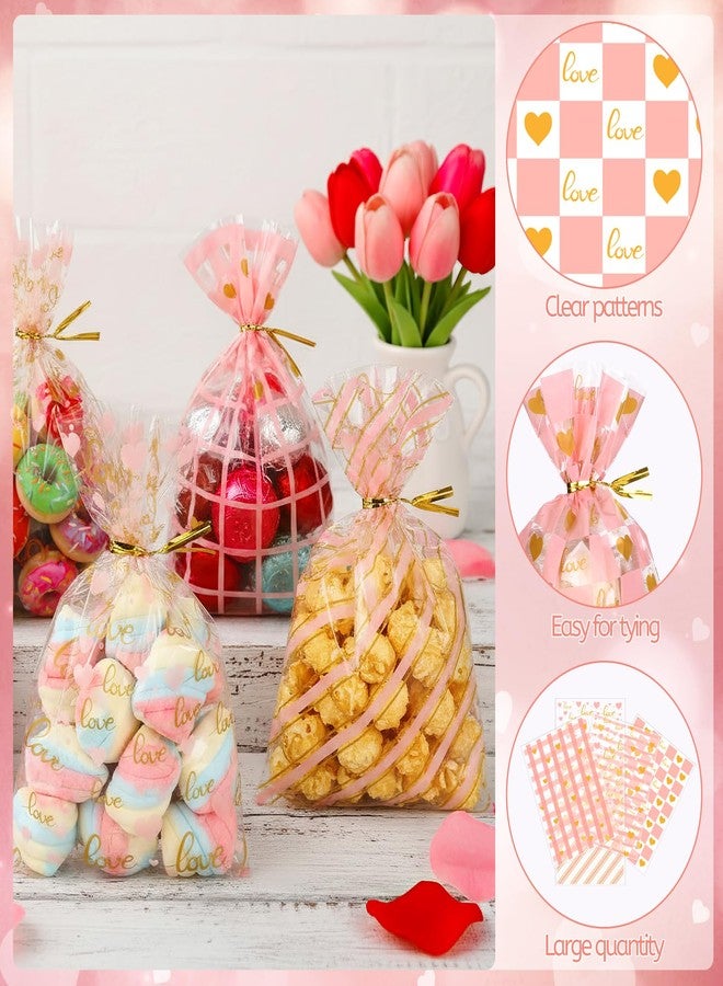 woric 150PCS Valentines Bags 5 Style Valentine Treat Bags Pink Heart Plastic Candy Bag with Twist Ties for Valentine's Day Birthday Gift Goodie Cookie Snack Party Favor Supplies - Image 4